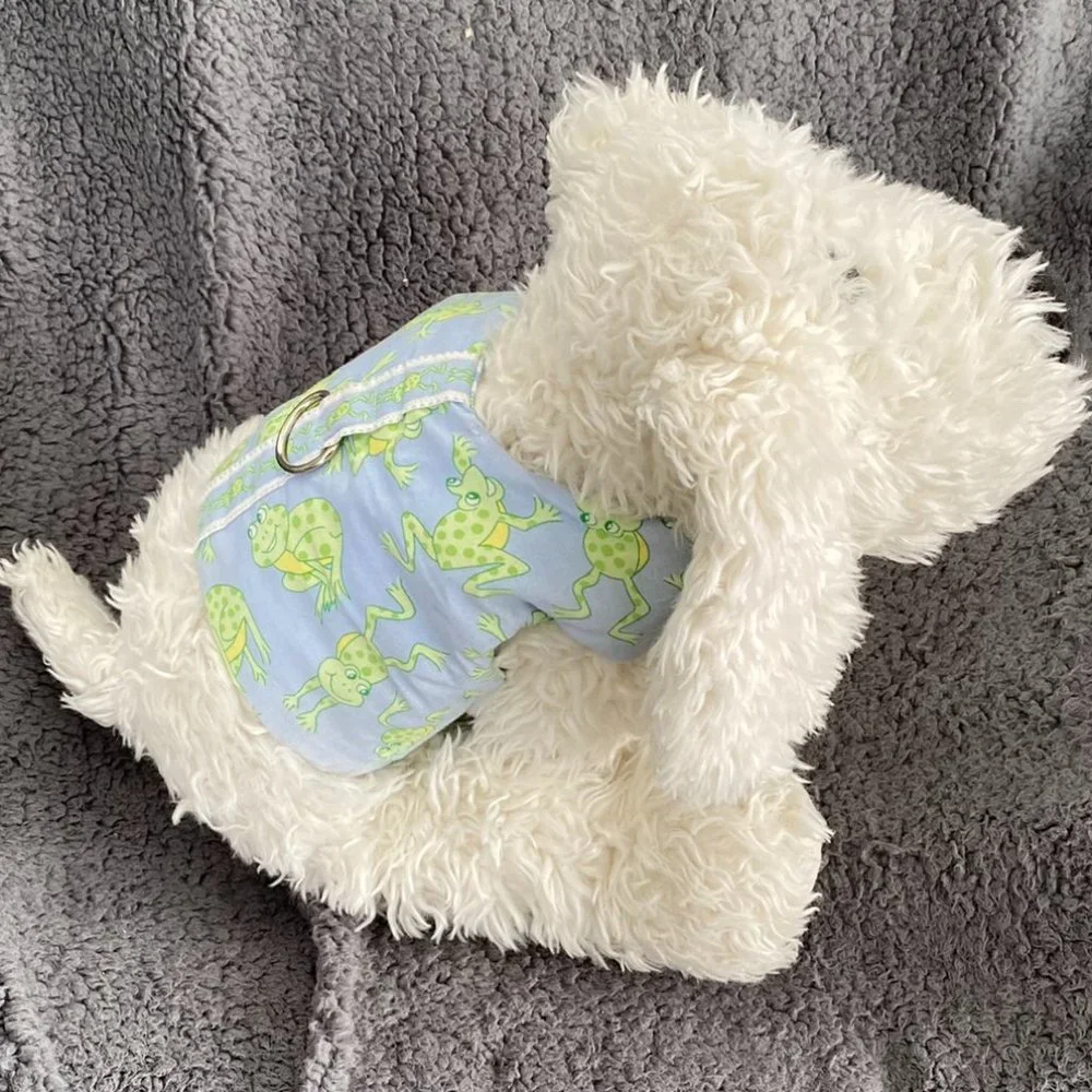 NEW- DOG HARNESS REVERSIBLE- with frogs handmade